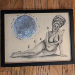 Original charcoal mushroom goddess drawing